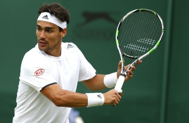 Fabio Fognini of Italy in action during Wimbledon, 2014